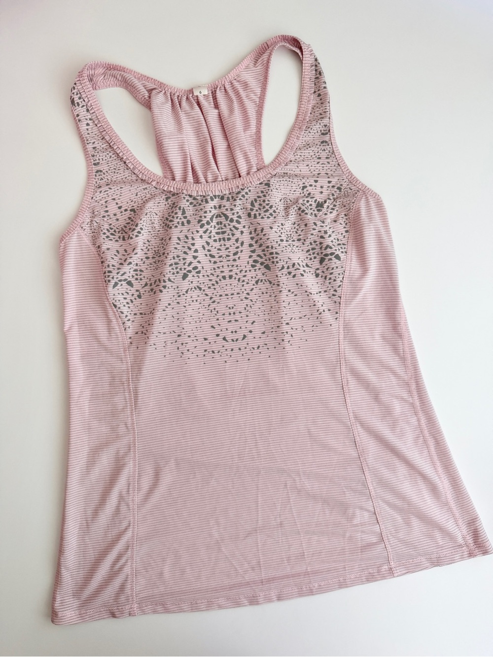 EUC Lululemon Light Pink & Gray Stripe Ruffle Tank